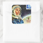 KLASSIEKE RUIMTERACE ASTRONAUT UIT DE JAREN 60 VIERKANTE STICKER (Tas)