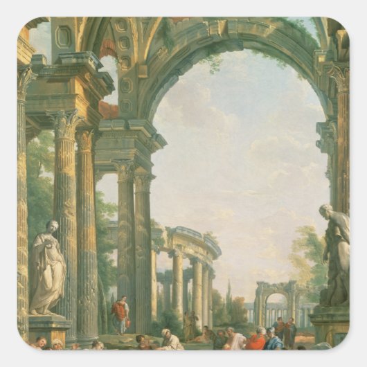 Klassieke ruïnes, 18e eeuw vierkante sticker (Voorkant)