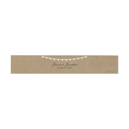 Klassieke Rustic Burlap String Lights Belly Band Uitnodigingen Wikkel (Vlak)