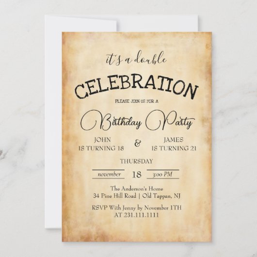 Klassieke Rustieke Dubbele Verjaardagsfeest Kaart (Voorkant)