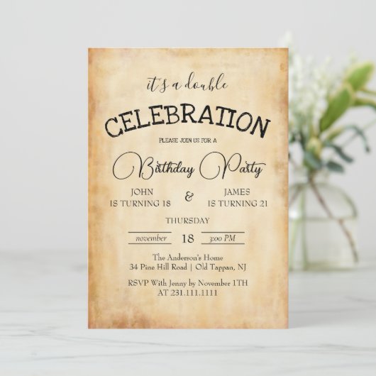 Klassieke Rustieke Dubbele Verjaardagsfeest Kaart (Staand voorkant)