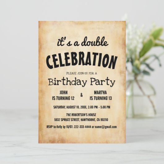Klassieke Rustieke Dubbele Verjaardagsfeest Kaart (Staand voorkant)