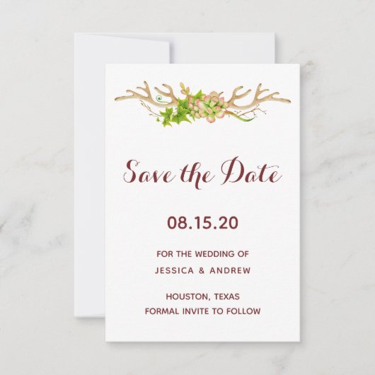 Klassieke Rustieke Geweien & Wilde Bloemen Bewaar Save The Date (Voorkant)