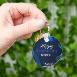 Klassieke rustieke Moderne Blue&White Happy Retire Sleutelhanger