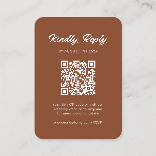Klassieke Rustieke Terracotta QR Code Bruiloft RSV Informatiekaartje (Voorkant)