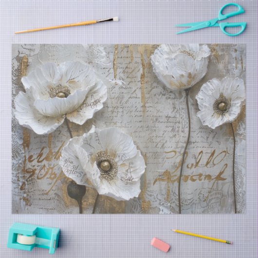 Klassieke  Rustieke Witte Poppies Decoupage Tissuepapier (Craft)