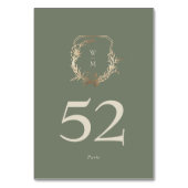 Klassieke Sage & Cream Monogram Gold Crest Bruilof Kaart (Achterkant)
