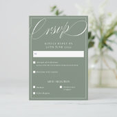 Klassieke Sage Elegant Script Kalligrafie Bruiloft RSVP Kaartje (Staand voorkant)