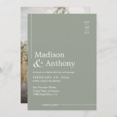 Klassieke Sage Green Budget Script Photo Weddensch Kaart (Voorkant / Achterkant)