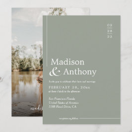 Klassieke Sage Green Budget Script Photo Weddensch Kaart