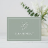 Klassieke Sage Green Calligraphy Monogram No Means RSVP Kaartje (Staand voorkant)