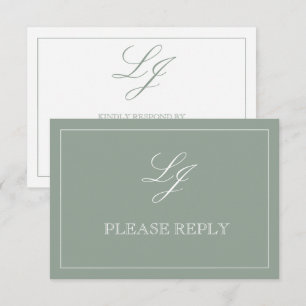 Klassieke Sage Green Calligraphy Monogram No Means RSVP Kaartje