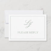 Klassieke Sage Green Calligraphy Monogram No Means RSVP Kaartje (Voorkant)