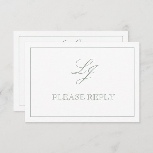 Klassieke Sage Green Calligraphy Monogram No Means RSVP Kaartje (Voorkant / Achterkant)