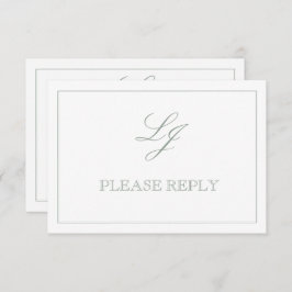Klassieke Sage Green Calligraphy Monogram No Means RSVP Kaartje
