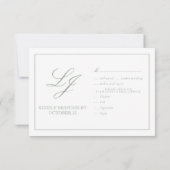 Klassieke Sage Green Calligraphy Monogram Weddensc RSVP Kaartje (Achterkant)