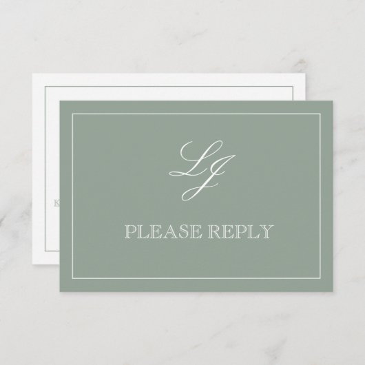 Klassieke Sage Green Calligraphy Monogram Weddensc RSVP Kaartje (Voorkant / Achterkant)