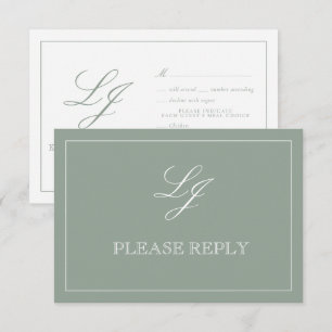 Klassieke Sage Green Calligraphy Monogram Weddensc RSVP Kaartje