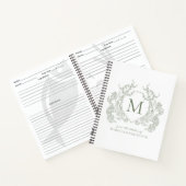 Klassieke Sage Green Floral Crest Monogram Recept Notitieboek (Binnen)