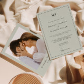 Klassieke Sage Green Monogram Border Fotobruiloft Kaart