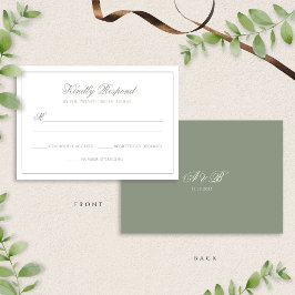 Klassieke Sage Green Monogram Script Border Weddin RSVP Kaartje