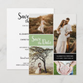 Klassieke Sage Green Photo Collage Save the date Aankondiging (Voorkant / Achterkant)