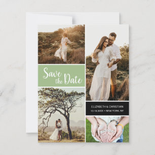 Klassieke Sage Green Photo Collage Save the date Aankondiging