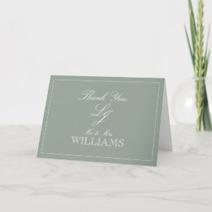 Klassieke Sage Green Script Monogram Foto bedankt Kaart