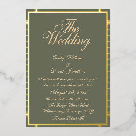 Klassieke Sage Groen en Gouden Folie Uitnodiging
