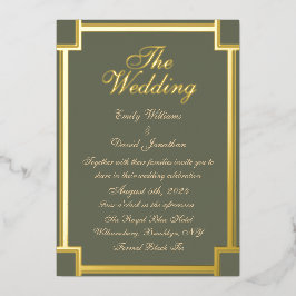 Klassieke Sage Groen en Wit Folie Uitnodiging