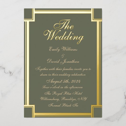 Klassieke Sage Groen en Wit Folie Uitnodiging (Voorkant)