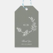 Klassieke Sage Groene Bloemen Krans Monogram Bruil Cadeaulabel (Voorkant)