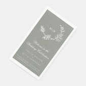 Klassieke Sage Groene Bloemen Krans Monogram Bruil Servet (Hoek)
