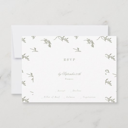 Klassieke Sage Groene Bloemen Monogram Crest Bruil RSVP Kaartje (Voorkant)