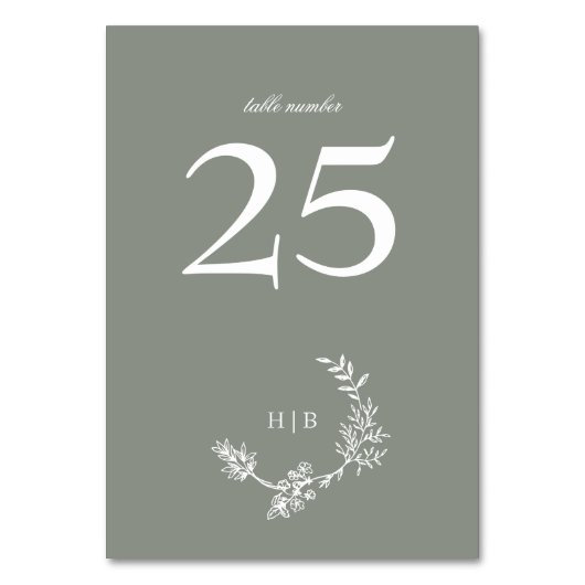 Klassieke Sage Groene Bloemenkrans Monogram Kaart (Voorkant)