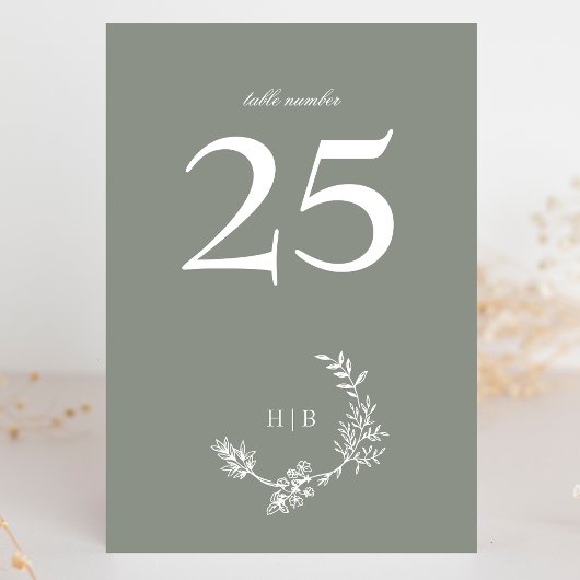 Klassieke Sage Groene Bloemenkrans Monogram Kaart