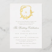 Klassieke Sage Groene Botanische Gouden Monogram K Folie Uitnodiging (Voorkant)