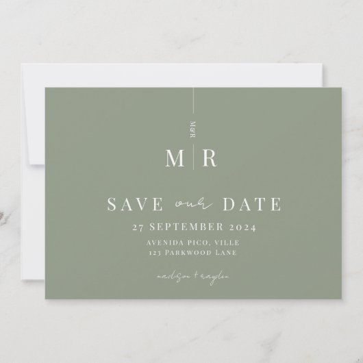 Klassieke Sage Groene Bruiloft Sla de datum op Save The Date (Voorkant)
