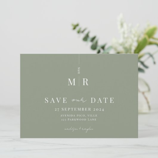 Klassieke Sage Groene Bruiloft Sla de datum op Save The Date (Staand voorkant)