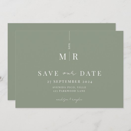 Klassieke Sage Groene Bruiloft Sla de datum op Save The Date (Voorkant / Achterkant)
