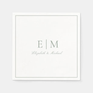 Klassieke Sage Groene Elegante Script Monogram Bru Servet