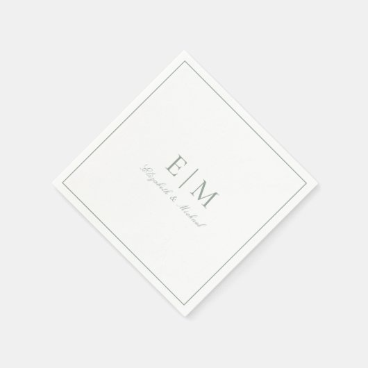 Klassieke Sage Groene Elegante Script Monogram Bru Servet (Hoek)