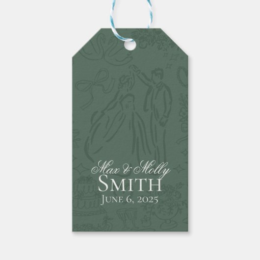 Klassieke Sage Groene Hand Getrokken Wedding Sketc Cadeaulabel (Voorkant)