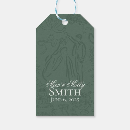 Klassieke Sage Groene Hand Getrokken Wedding Sketc Cadeaulabel (Achterkant)