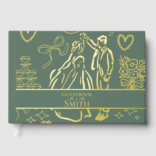 Klassieke Sage Groene Hand Getrokken Wedding Sketc Gastenboek (Voorkant)