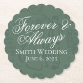 Klassieke Sage Groene Hand Getrokken Wedding Sketc Kartonnen Onderzetters (Voorkant)