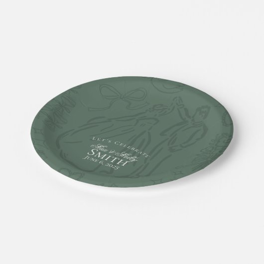 Klassieke Sage Groene Hand Getrokken Wedding Sketc Papieren Bordje (Gekanteld)