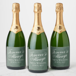 Klassieke Sage Groene Hand Getrokken Wedding Sketc Sparkling Wijnetiket