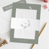 Klassieke Sage Groene Krans Monogram Bruiloft Uitnodigingen Wikkel