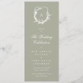 Klassieke Sage Groene Monogram Crest Bruiloft Programmakaart (Achterkant)